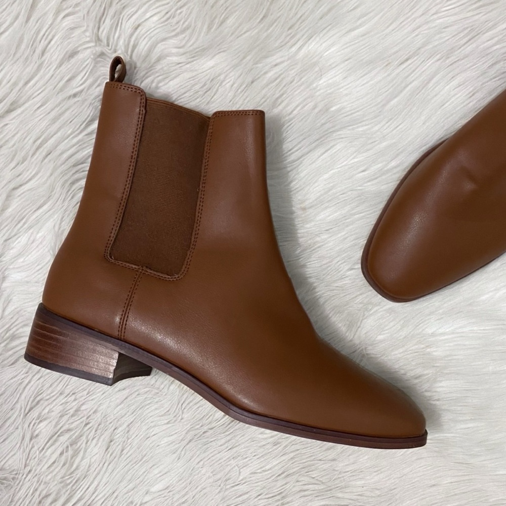 J. Crew Brown Faux Leather Chelsea Ankle Boots Tan Booties Classic Closet Staple